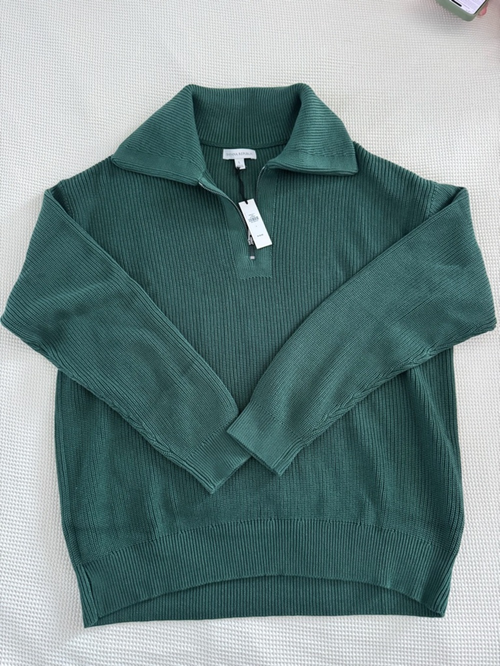 Banana Republic Green Quarter-Zip Ribbed Sweater